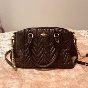 Coach F30650 Sage Carryall With Quilting Black Leather Convertible Satchel